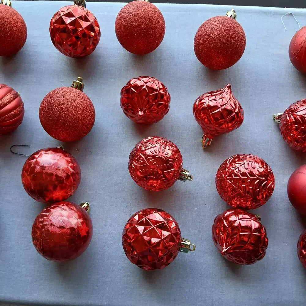 Holiday Time 40 Shatterproof Ball Ornaments red glitter orbs with hooks